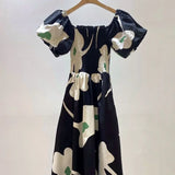 2023 Women's slim dress bubble sleeve summer net red print dress holiday