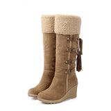 Winter Boots Warm Fur Boots Ladies High Heels Platform Knee High Snow Boots Women 2020 Warm Fur Wedge Shoes