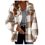 Fongt Women's 2025 New Autumn And Winter With Pocket Lattice Lamb Jacket Button Plush