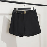 Fongt Suit Shorts Female Black Summer Thin 2024 New Loose High-Waist A-Line Casual Wide-Leg Pants-Outfit
