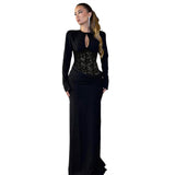 Fongt Women's Solid-Colored Sexy Round-Neck Lace-Up Lace-Up Dress In Autumn/Winter 2025