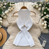 Fongt Luxury Gold Wind High-End Sleeveless Knitted Vest Women Summer Metal Kinesi Design Chic Hot Girl Top Tide