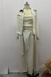 Fongt 2024 New Solid Color Mesh Splicing Coat Casual Wide-Leg Pants Suit Women-Outfit