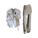 Fongt Hair Collar Pie To Overcome The Environmental Protection Fur Coat Fake Two-Piece Ass Casual Pants Set