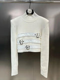 2024 Autumn High Street Stand Collar Long Sleeve Knitted T-shirt Women's Belt Multi Button Design Sweater Pullover TH5305-Outfit