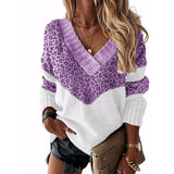 Fongt 2025 New Colored Knitted Shirt Women's Autumn Winter Leopard Tard New V-Necked Sweater