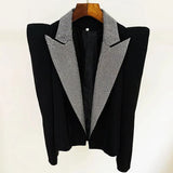 QUALITY 2023 Newest Fashion Show Designer Jacket Women's Stylish Peak Shoulder Strass Diamonds Beaded