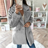 Style 2023 Autumn And Winter Woolen Coat Women's Medium-Long Solid Color Loose Plush Coat Imitation Fur Coat-Outfit