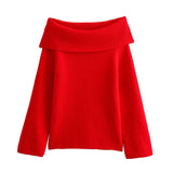 2024 Autumn And Winter New Women's Temperament One Shoulder Long Sleeved Sweater Jacket W063 2839-Outfit