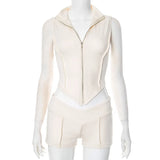 Fongt Women's Spring And Summer Zipper Collar Sleeveless Line Umbilled High-Waisted Shorts