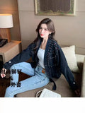 Fongt Spring Autumn Explosion Of Denim Nails Hanb, The Collection Of V-Neck Loose Denim Jacket Bf Fashion Women's Top