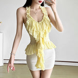 Fongt Spring And Summer New Women's Sexy Hottie Irregular Design Lotus Folded Back Sleeveless Top