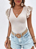 Fongt Spring And Summer New Dress Simple V-Leading Flying Sleeve T-Shirt