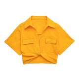 Fongt 2025 Color Elastic New Women's Knot Short Shirt Linen Blend