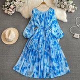 Fongt And Autumn Gentle Style Temperament Long Sleeves Low Circle To Receive The Waist Thin Long A-Word Large Pendted Dress