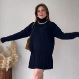 Fongt Solid Color Round Collar Loose Blouse Simple Dress Set In Autumn 2025