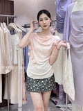 Fongt Xixi 13 Lines 2025 Summer New Temperament Ice Silk Bottom Knitted Flower Design Short-Sleeved T-Shirt 25D13