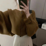 Korean Khaki Cropped Jumper Women Batwing Sleeve Sweater Cardigan Harajuku Classic Elegant Basic Oversize Knit Top