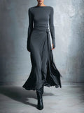 Fongt Women's Dress Irregular Sexy Body Dress Temperament Folded Dress