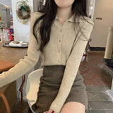 New Polo Collar Button Thread Knitted Sweater Chic French Retro Inner Long-Sleeved Cardigan-Outfit