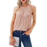 Fongt Summer New Ladies Elegant Chiffon Shirt Round Sleeveless Shirt Casual