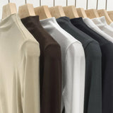 Color Half-High Collar Pleated Design Feeling Bottomed Shirt Women's Autumn New Short-Sleeved T-Shirt Underwear-Outfit