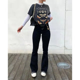 Y2k Flared Jeans Women Vintage Fashion Stretch Mom Jeans High Waist Brown White Black Wide Leg Pants Denim