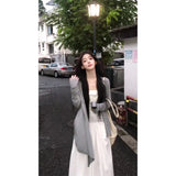 Fongt Gentle Wind Wearing Gray Long-Sleeved Knitted Cardigan Dress Suit For Women's Autumn Slings