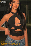 Out Sleeveless Tank Top Women Camisoles Black Top Streetwear Outfits Solid Slim Cross Neck Crop Top Female Summer