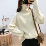 And Winter High-Collar New Thickened Pit Striped Sweater Women's Size Loose Lazy Wind Retro Thin Knitted Bottom Sweater-Outfit