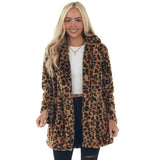 Autumn Winter Womens Coats Slim Casual Leopard Print Stitching Leather Mid-length Long Sleeve Coat Jacket With Pocket