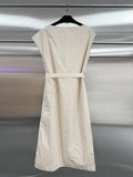 Fongt 2025 New Dress Gentle Style Elegant Sweet Sleeveless Solid Color Belt Mid-Long Dress