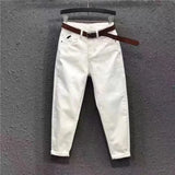 2023 Basic Women's Casual Jeans Pants Solid High Waist Harem Pants Female White Black Slight Strech Denim Pant Woman