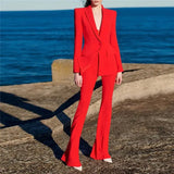 QUALITY Newest 2023 Runway Designer Suit Set Women's Career Fashion Single Button Blazer Flare Pants