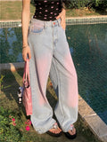 Fongt Red Gradient Color Design Sense Jeans Female Spring And Autumn New Style Loose Recreational Vertical Feeling High Waist Wide Leg Pants-Outfit