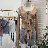 Fongt Shooting Pure Lust Style Set Hanging Neck Lace Hollow Sling Sling Vest + Short Lotus Leaf Side Shirt 88968