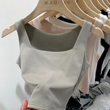Sling Vest Women's Suit With Cover, Breast Wide Shoulder Straps, Sleeveless T-Shirt, Square Collar, Bottom Top, Summer