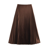 Fongt New Folding Solid Color Mid-Rise Mid-Swaist Mid-Summer Skirt Skirt 3067401