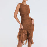 Fongt Style Fashion Solid Color Long Sleeve Temperament Slim Pleated Dress Autumn Female