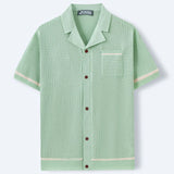 Fongt Men's Sexy Hollow Men's Knitted Summer Cuban Collar Short-Sleeved Polo Shirt