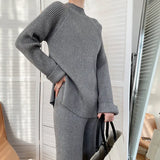 Fongt Color Sweater Open Fork Wide Leg Pants Two Sets Of Fashion Lazy Wind Knit Sweater Woman-Outfit