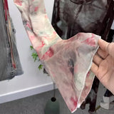 Fongt Not Sultry Hot Tie Dye Net Yarn Long-Sleeved T-Shirt Drawstring Tethered With Short-Sized T-Shirt Horn Sleeve Top 8929
