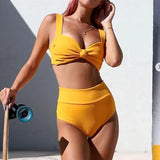 Ribbed High Waist Bikini 2020 Front Tie Push Up Padded Two Piece Swimsuit Bathers Solid Red Bathing Suit Swimwear