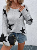Fongt And Winter Loose Round Collar Star Pattern Knitted Long-Sleeved Sweater