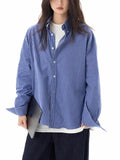 Fongt Blue Plaid Shirt Long Sleeves Men And Women Senior Sense Casual Loose All-Match Lovers Shirt Coat Tide-Outfit