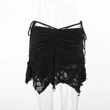 Summer 2024 New Short Skirt Dark Black Casual Full Of Holes Irregular Half Skirt Women-Outfit
