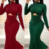 Fongt Style Women's New Temu Autumn New Round Collar Dress-Outfit