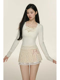Style Y2k Mini Skirt Women Slim Sexy Party Skirt Sweet Kawaii Lace Fashion Skirt Bandage Design Clothing 2024 Summer-Outfit