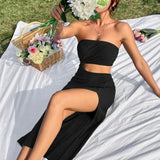 Fongt Women's Fashion Trend With Chest Empty Side Open Slit Kink Sexy