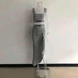 2021 Summer Vacation 2 Piece Sets Women Sleeveless Cotton Soft Tank Tops Birthday Party Dress Club Skirt Suit Two